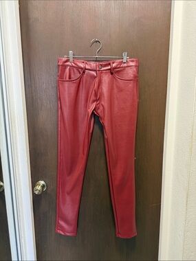 womens Red Faux Leather Pants